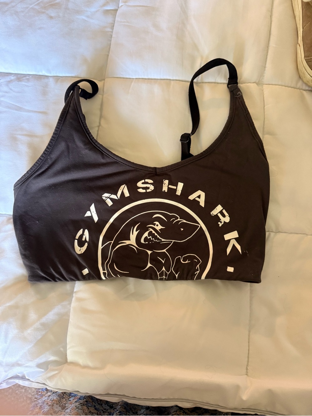 Gymshark Black Sports Bra with White Logo Print